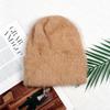 Angola rabbit fur warm solid color light board autumn and winter versatile candy color vertical stripe knitted hat women