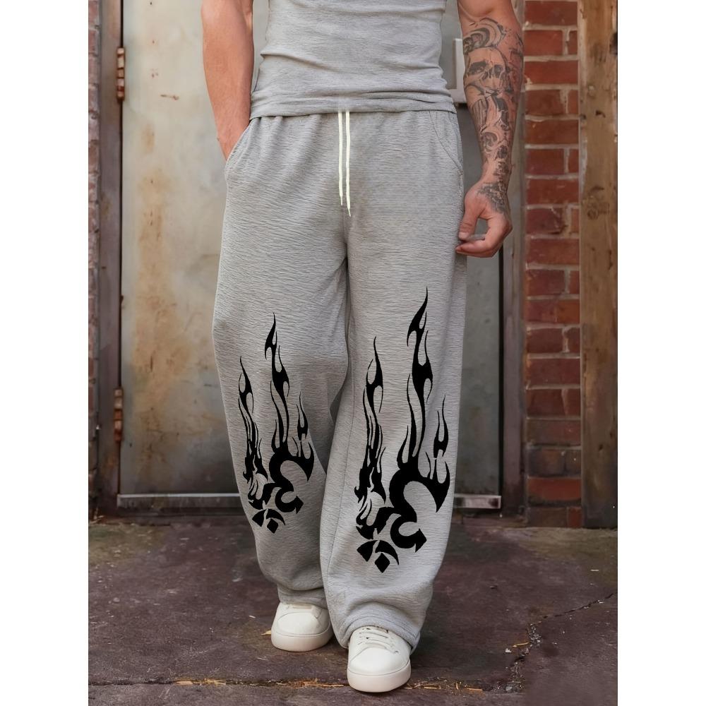 Men's Women’s And Kids Black Wide Leg Joggers Dynamic Flame and Star Print High Contrast Street Pants Sweatpants Trends