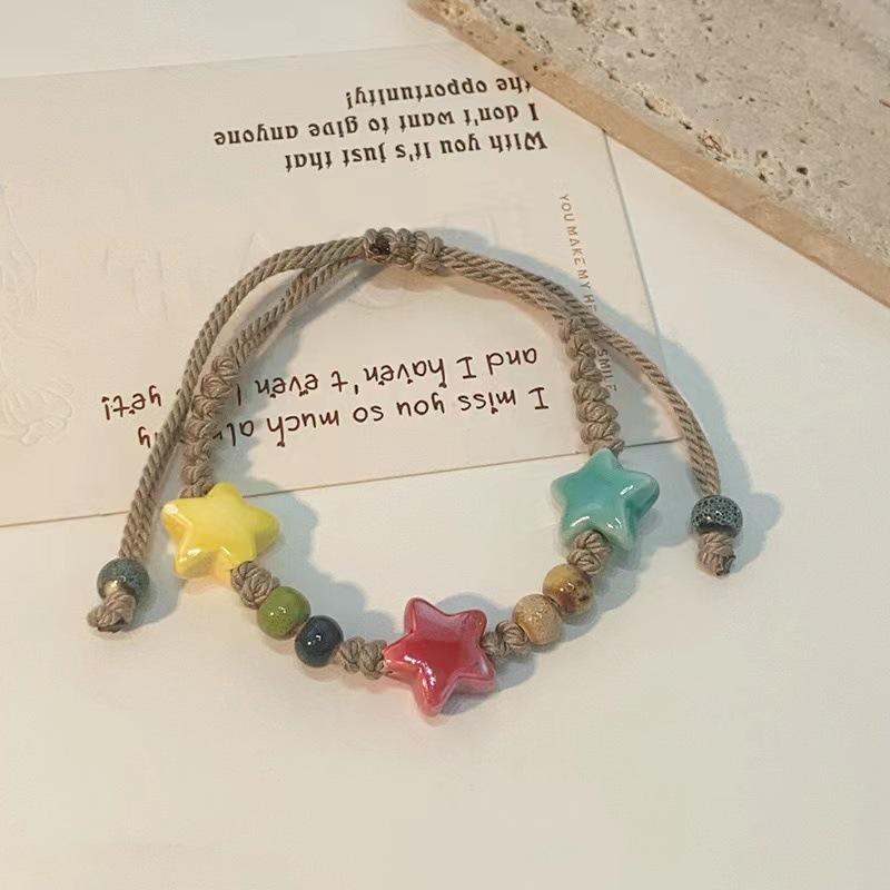 Pastel Color Unique Ceramic Beaded Bracelet With Star Designs Women For