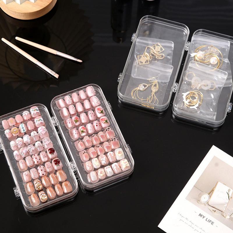 Three-Fold Press-On Nail Storage Boxes Transparent Plastic Nail Storage Box Press-On Nail Organizer For False Nails Display