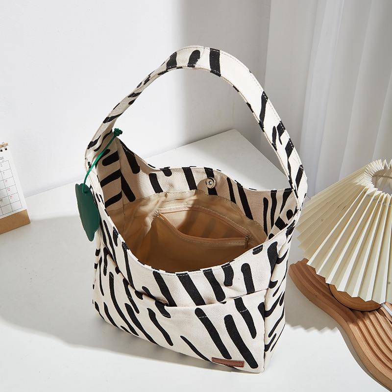 Niche Design New Women's Bag Striped Contrasting Color Handbag Canvas Soft-sided Tote Bag Cute Large-capacity Shoulder Bag
