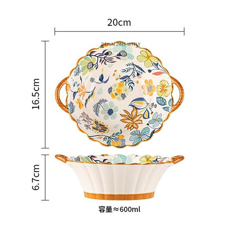 Flower Pattern Ceramic Plates Home Porcelain Tableware Exquisite Fruit Salad Plates Kitchen Accessories Dinner Plates and Dishes