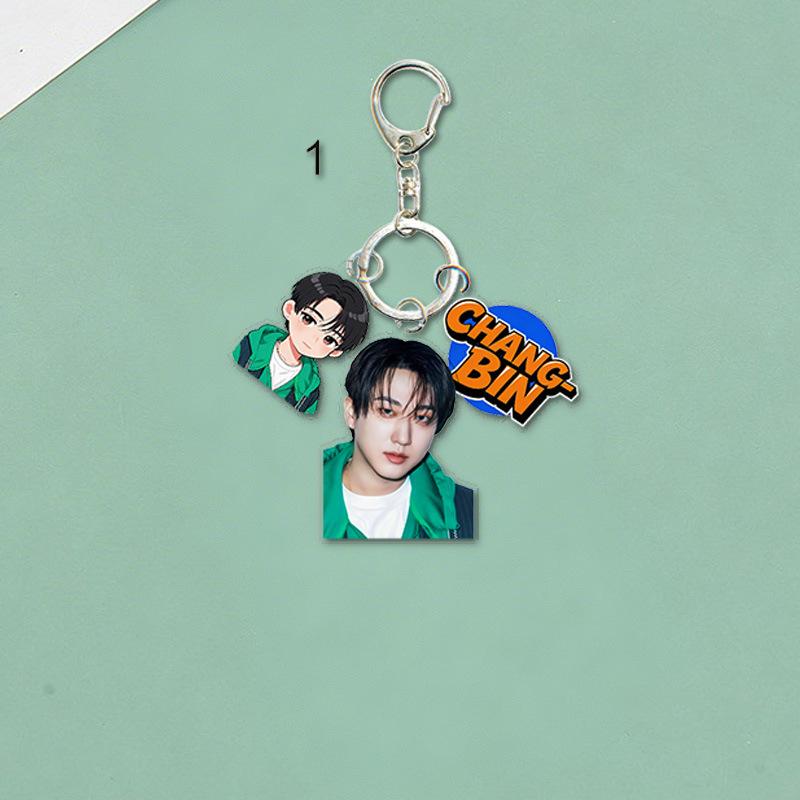 Stray Kids Porte-clés Acrylique Membre Portrait Cartoon Mignon Étiquette Nom Pendentif Charme Sac Porte-clés Support Ventilateur Marchandise Objet de Collection Cadeau
