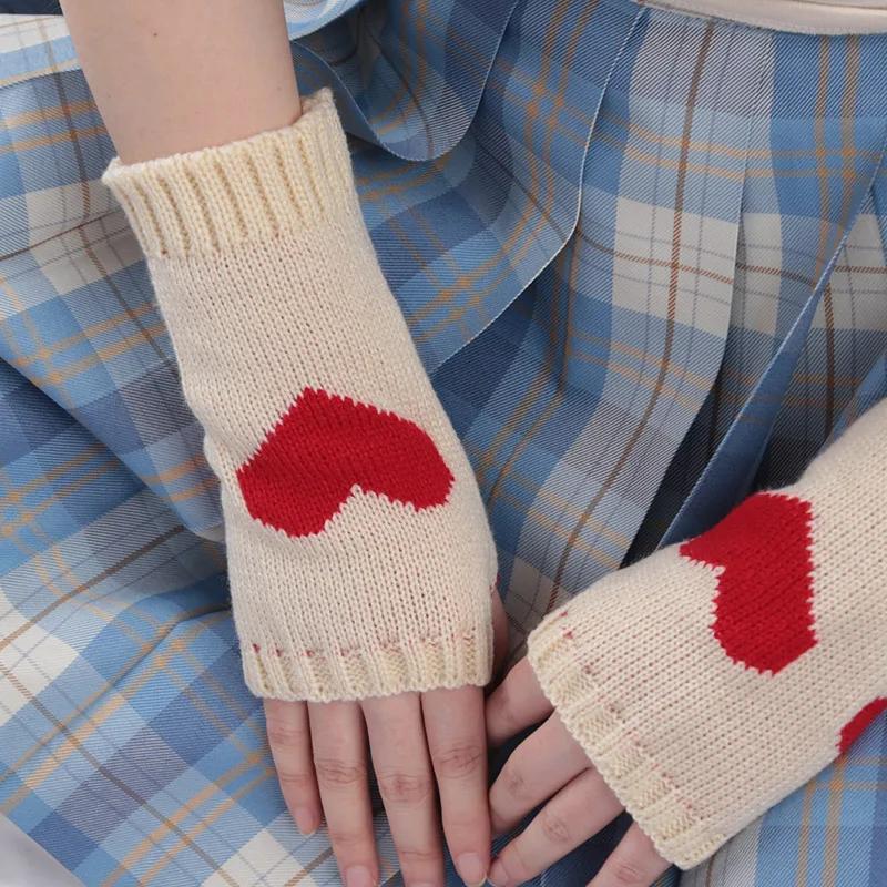 Knitted Half Finger Gloves Women's Warm Soft Winter Mittens for Girl Guantes Y2K Sleeve Girls Lolita Goth Fingerless Gloves