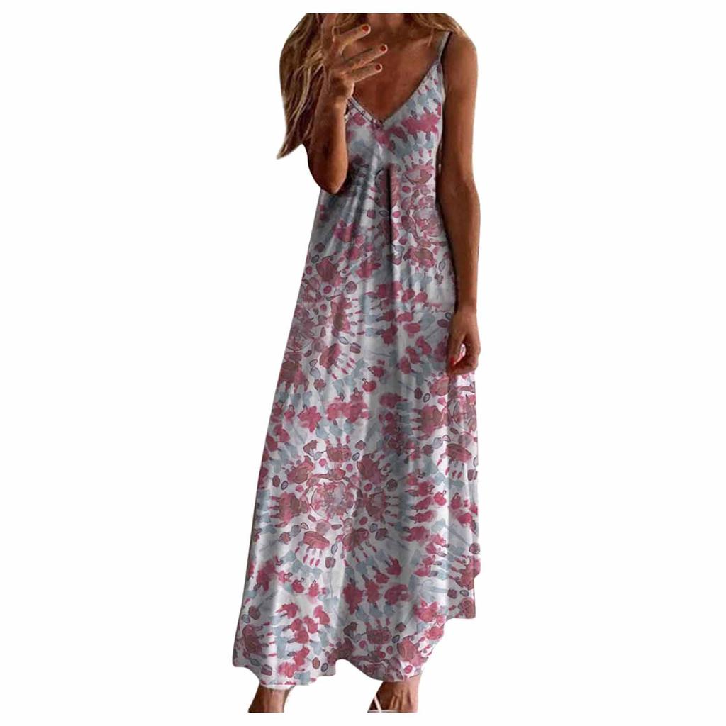Women  Print  Backless Maxi Dress Sexy Sleeveless Beach Dress