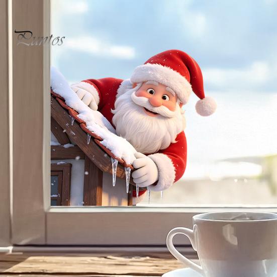 Christmas Window Clings Climbing Santa Cling, Roof Claus Static Waterproof Stickers Decal, Reusable Decorative Glass Sticker for Holiday Party Decor