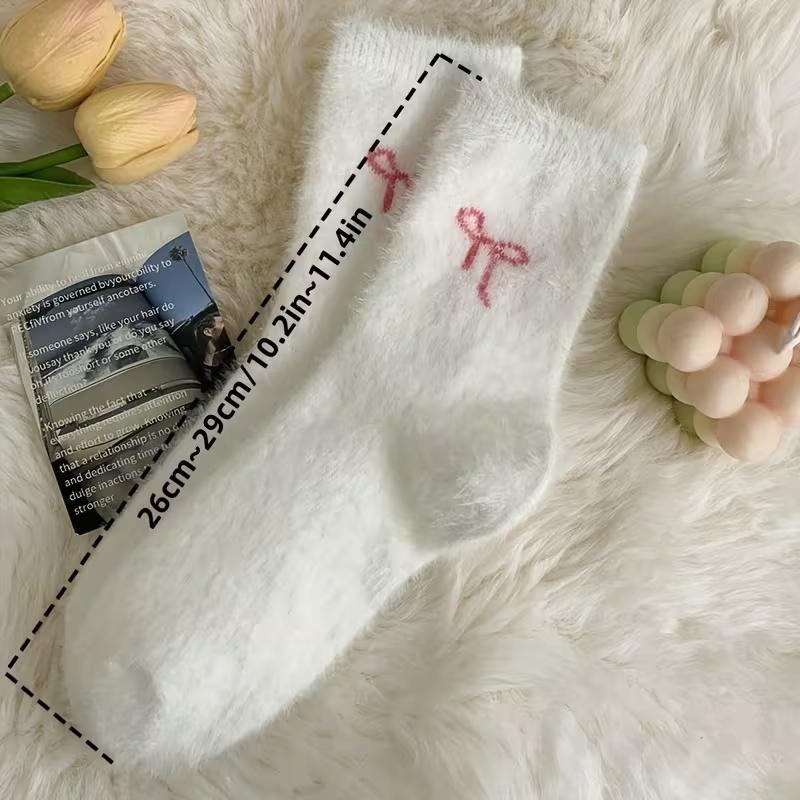 1 Pair Women's Plush Boot Socks with Bow - Soft Warm Winter Socks for Snow & Casual Boots, Hand Wash