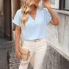 Women's Fashion Casual Short Sleeve Shirt V Neck Blouse Lightweight Loose Fit Top for Everyday Wear and Office