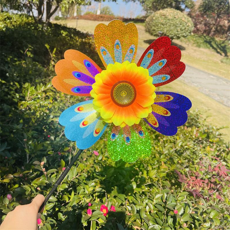 1Pcs Outdoor Kid Toy Sequin Flower Shaped Laser Handheld Windmill Home Garden Decoration Wind Spinner Whirligig Yard Decor