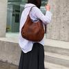 Vintage Solid Color Faux Leather Handbag Women Large Capacity Tote Shoulder Bag