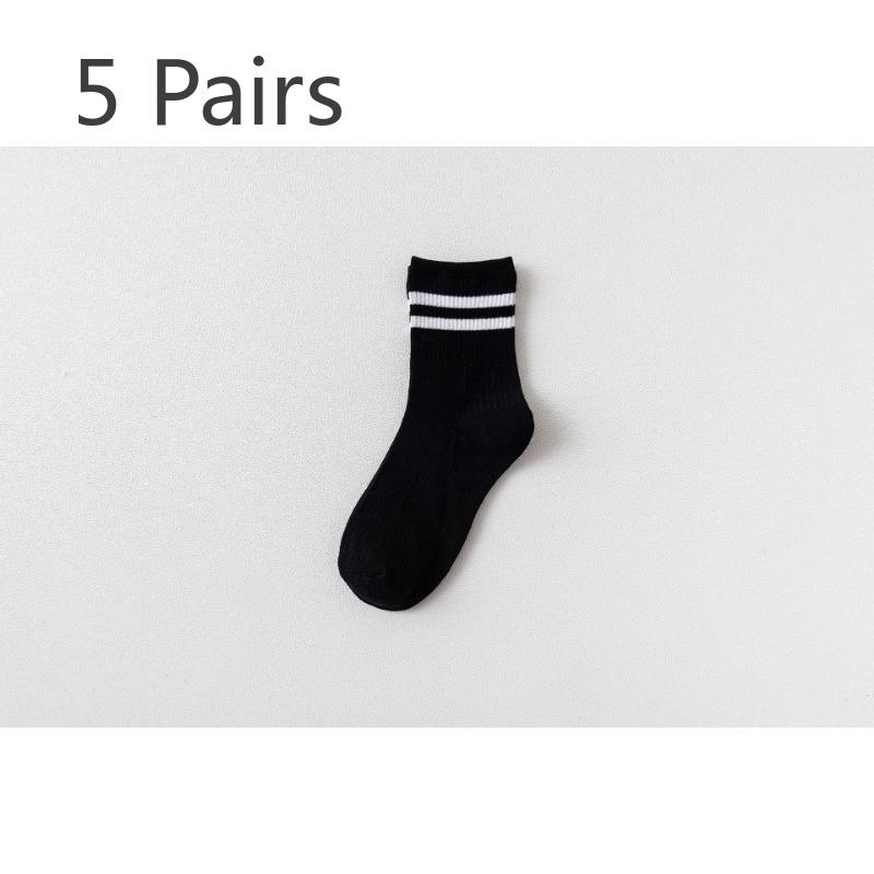 

5 пар женских осенне-зимних хлопковых полосатых универсальных повседневных спортивных носков до середины голени 5 Pairs чёрный
