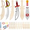 16pcs Kids Wooden Swords Set Unfinished Pirate Themed Painting Props Halloween Art Activity Supplies for Birthday Cosplay