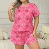 Pink Heart Print Plus-Size Women Sleepwear Pajama Set Nightgowns  Short Sleeve Tee and Shorts  Nightclothes Smooth