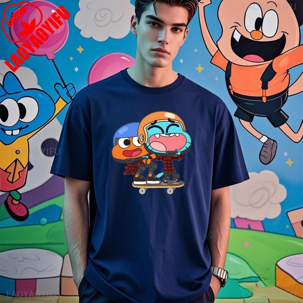 The Amazing World of Gumball Gumball and Darwin Summer Unisex Loose Harajuku Breathable Camisetas High Quality Loose T Shirt