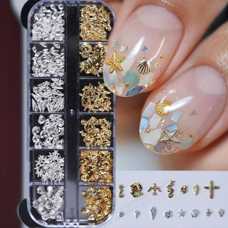 12Grids 3D Exquisite Cross Nail Art Rhinestones Y2K Metal Punk Full Glitter Diamond Cross Nail Charms