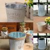 Vintage Metal Tin Flower Bucket Plants Herb Pot Tabletop Vases Container Watering Can with Handle Home Garden Hanging Decor
