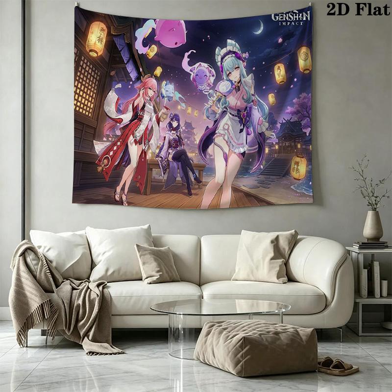 Genshin Impact Poster Wall Tapestry Aesthetic Wall Hanging Printed Fabric Blanket Decorative Tapestries for Bedroom Living Room Home Decor