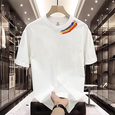 Street Casual Trend All-match Heavyweight Cotton Printing Rainbow Soft Loose Comfort New Style Men's Short Sleeved Summer 2024
