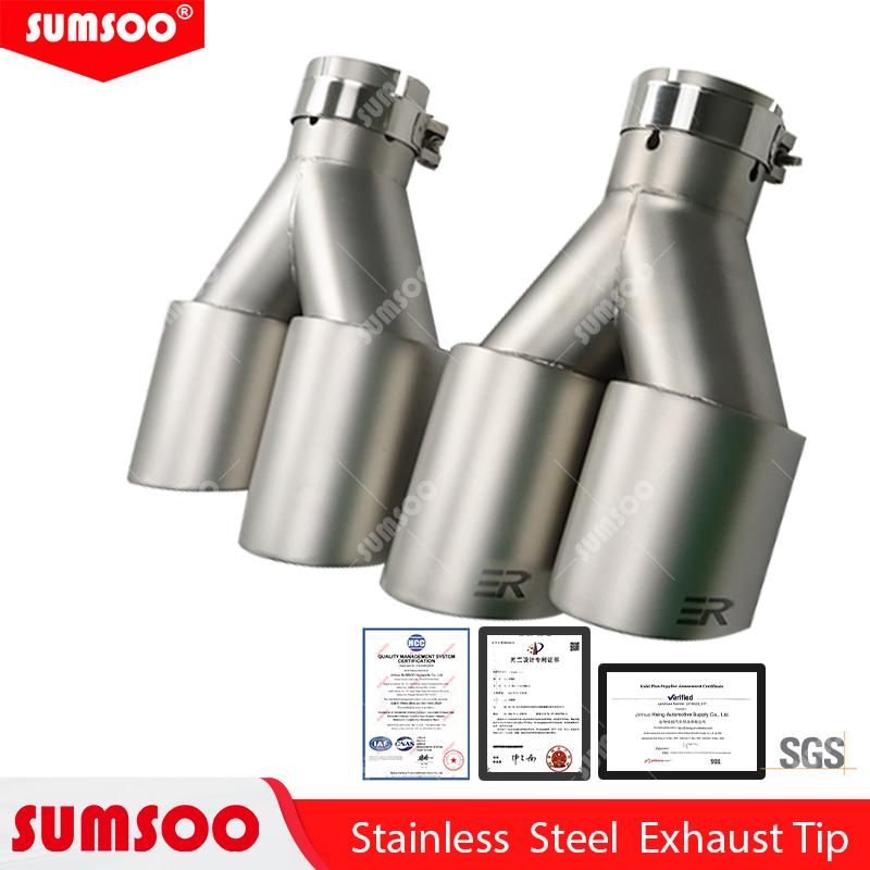 BEY1 1Pcs Double Matte Stainless Steel Car Muffler Tip Exhaust Tip System Pipe Universal Exhaust Tip  60 63  for GTI MK7 Golf7 Nozzle