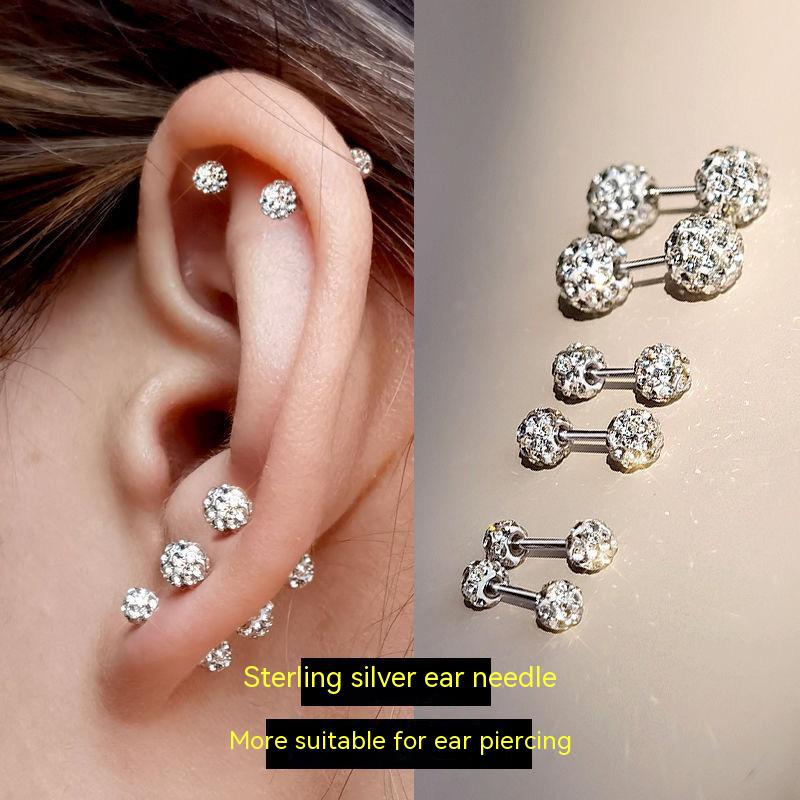 

Andy Fashion S925 Silver Shambhala Full Drill Ball Earbone Screw Earnail Temperament Универсальный винт для мочки уха