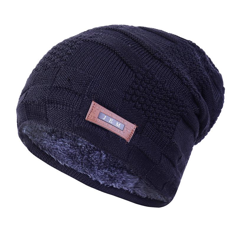 Hat Men's Autumn and Winter Fleece Warm Wool Knitted Hat Warm Fashion Pullover Hat Wool Hat