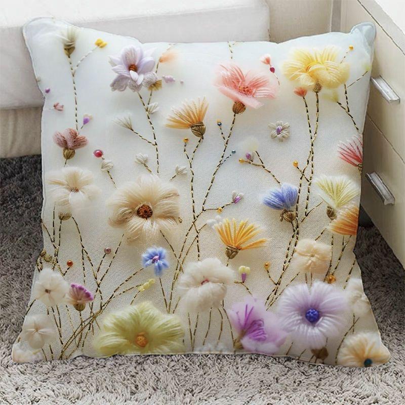 Funda de almohada de floración rica con adorno de flor tridimensional Funda de almohada Decoración de sofá para el hogar Funda de cojín Almohada de mesita de noche