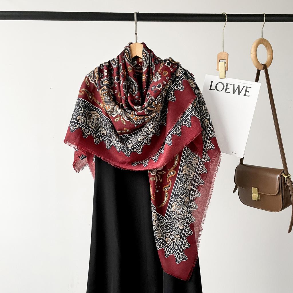Retro Fashion Black Cashew Print Scarf Women Cotton And Linen Shawl And Wrap Versatile Sunscreen Lady Scarves