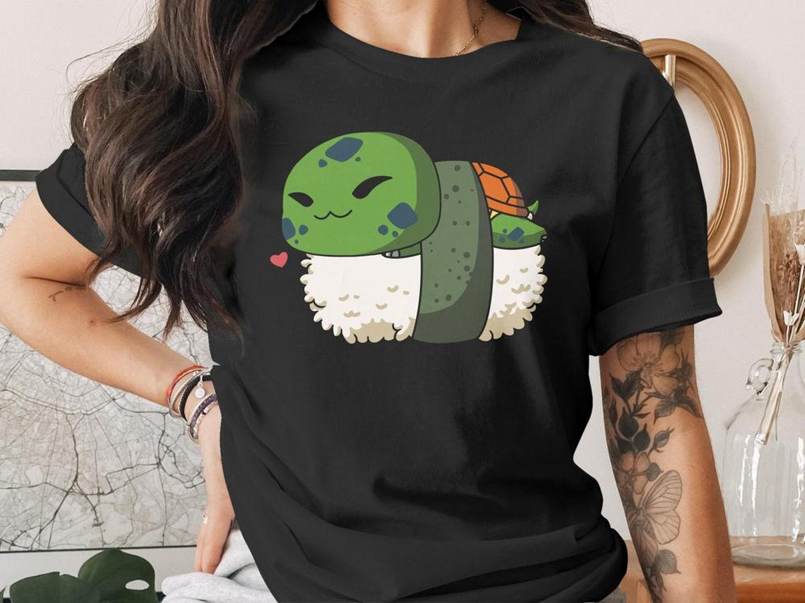Cute Sushi Turtle T-Shirt, Japanese Anime Gift, Kawaii Anime Sushi Shirt, Cute Japan Manga Art M