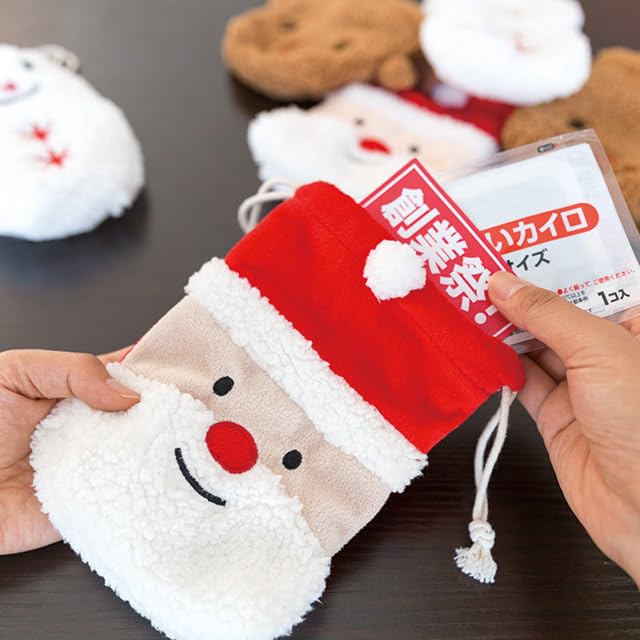 HEADS XMS-KBS (10 count) Fluffy Drawstring Bags, Pop Animal Christmas Santa Claus Design, Red, 14.5 x 17.5 x 3 cm