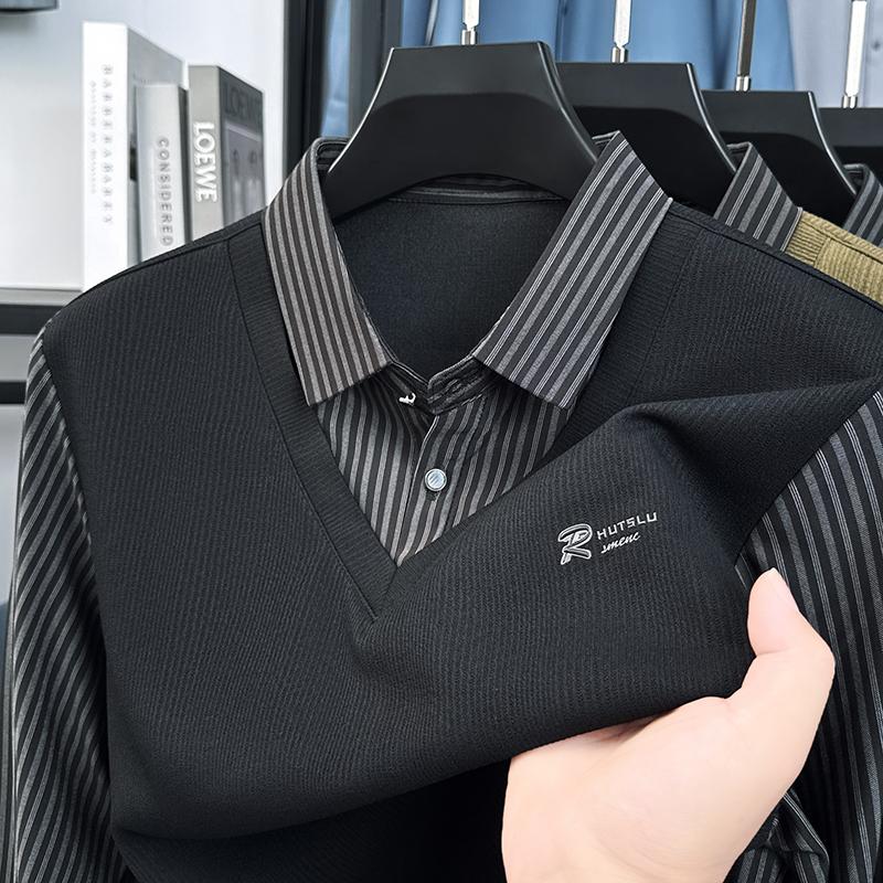 

Luxury Quality Men S Fake Two Pieces Autumn Exquisite Letter Print Long Sleeve T-Shirt Business Classic Fashion Casual Menswear 4XL&Pack of 1 чёрный