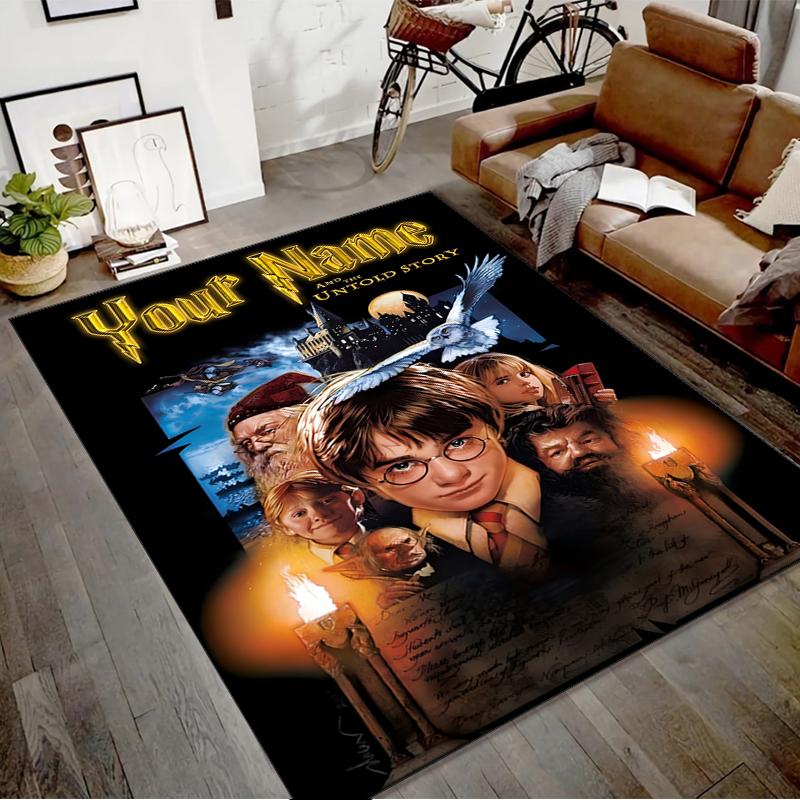 Hogwarts Design Area Rug Personalized Name- Non-Slip, Soft & Cozy Floor Mat for Living Room, Office - Indoor/Outdoor Carpet