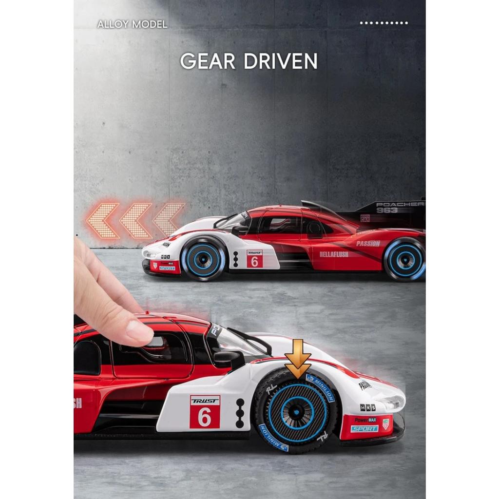 Simulation 1/22 Porsches 963 Racing Car Model Alloy Toy Vehicle Children Boy Gift with Sound Light Collection Mniature Voiture