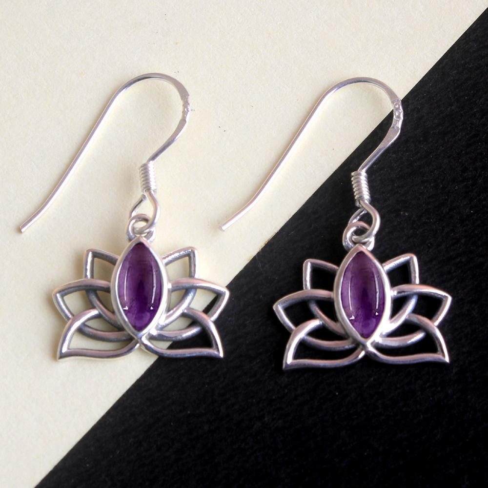 Amethyst Women Earring 925 Sterling Silver February Birthstone Jewelry Solid Dangle Earring