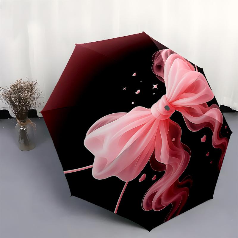 Pink Bow Automatic Opening Rain Umbrella with 3-Fold Design and Iron Frame - Perfect for Fans, Travelers, Daily Use, and Festive Gifts!01043