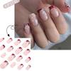 24 Pcs Flowers Artificial Nail French Tip Press On Nail Short Square Stick On Nail Glossy False Nail for Party