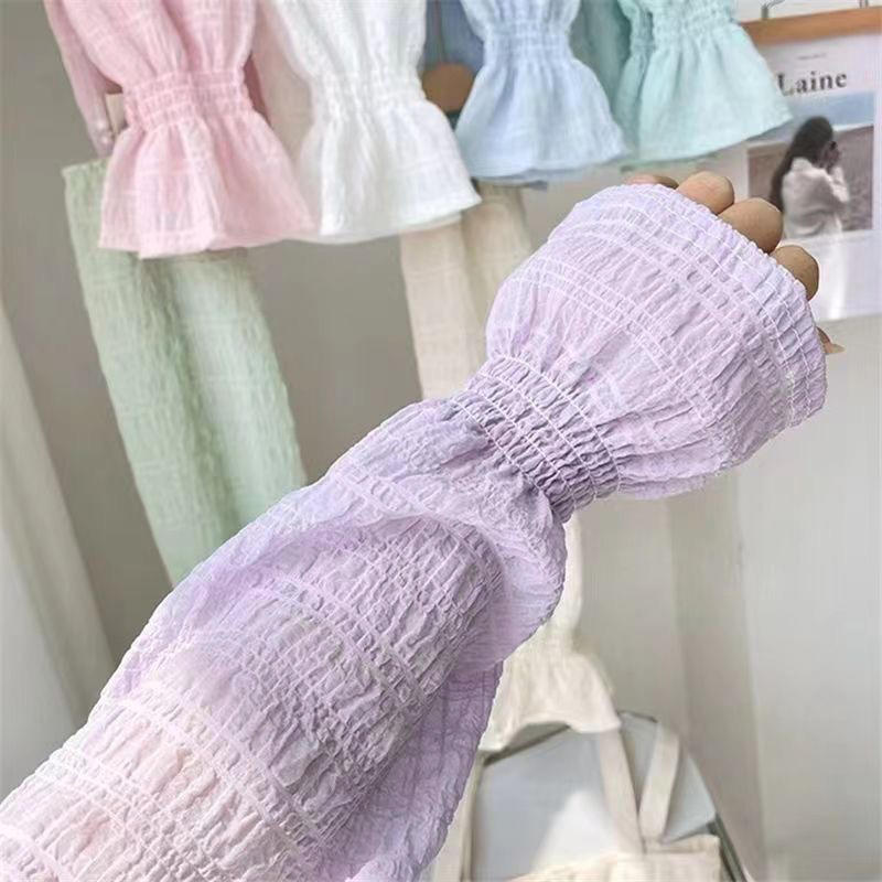 Summer Women's Ice Silk Sun Protection Arm Sleeves Elegant Pleated Bubble  Anti-UV Gloves Cooling Sleeves for Outdoor Driving Cycling