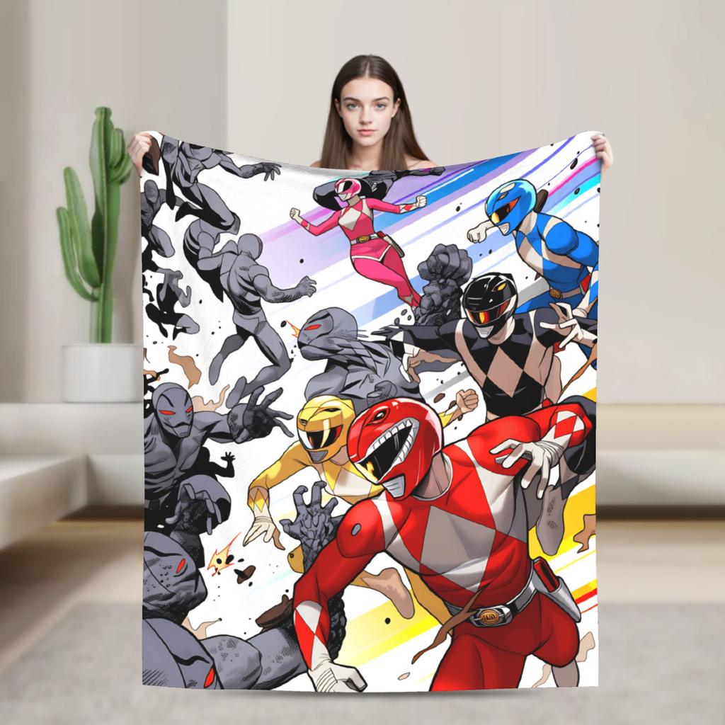 M-Mighty Morphin Super Warm Blankets  Cartoon P-Power Rangers Picnic Plush Bedding Throws Novelty Flannel Bedspread Sofa Bed