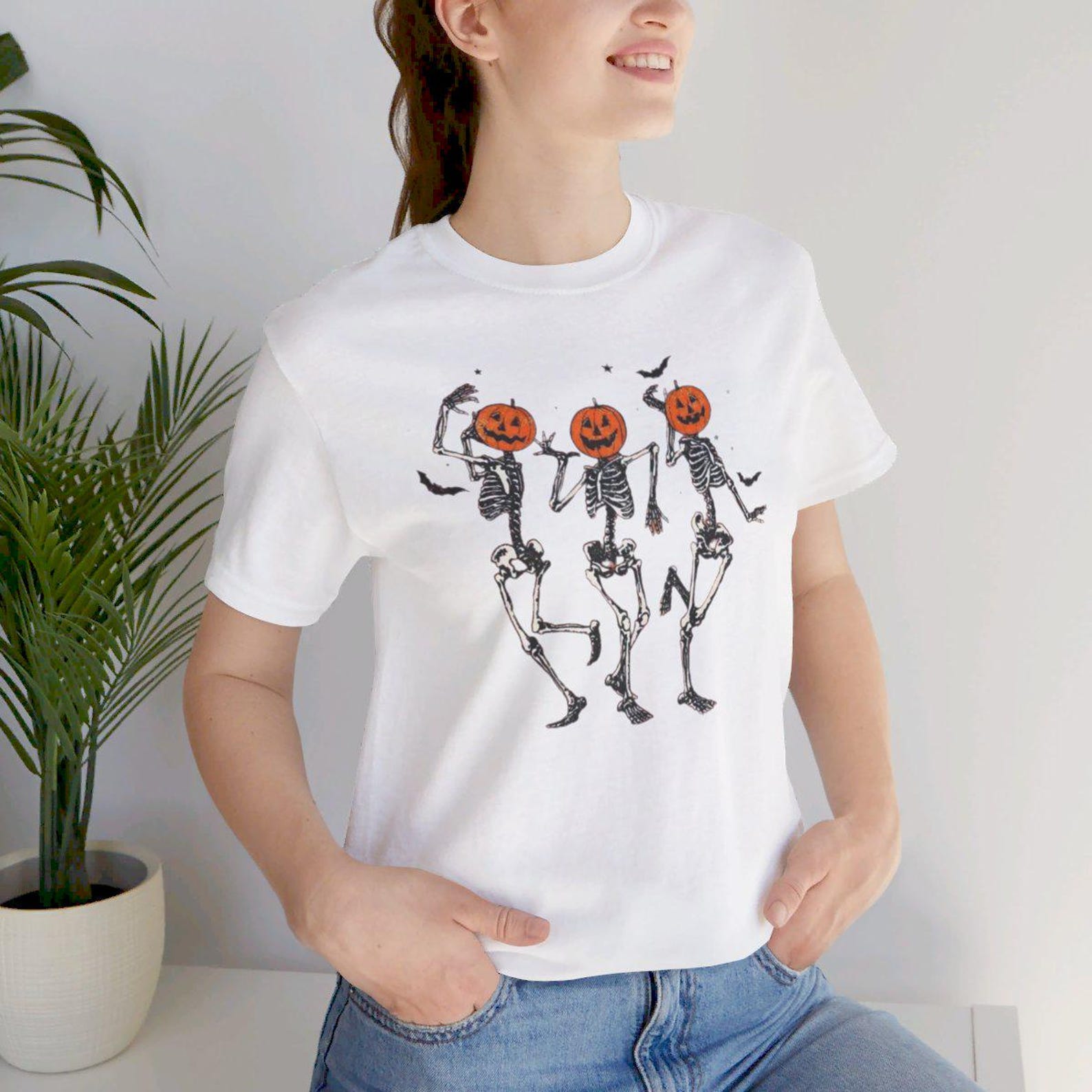 Dancing Skeleton Pumpkin Halloween T-Shirt - Comfort Colors S
