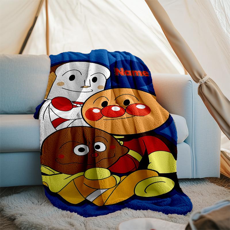 Personalized Custom Name Blanket - Anpanman Print Design,Blanket for Sofa,Bed,Travel,Camping - Soft and Warm, Great Gift