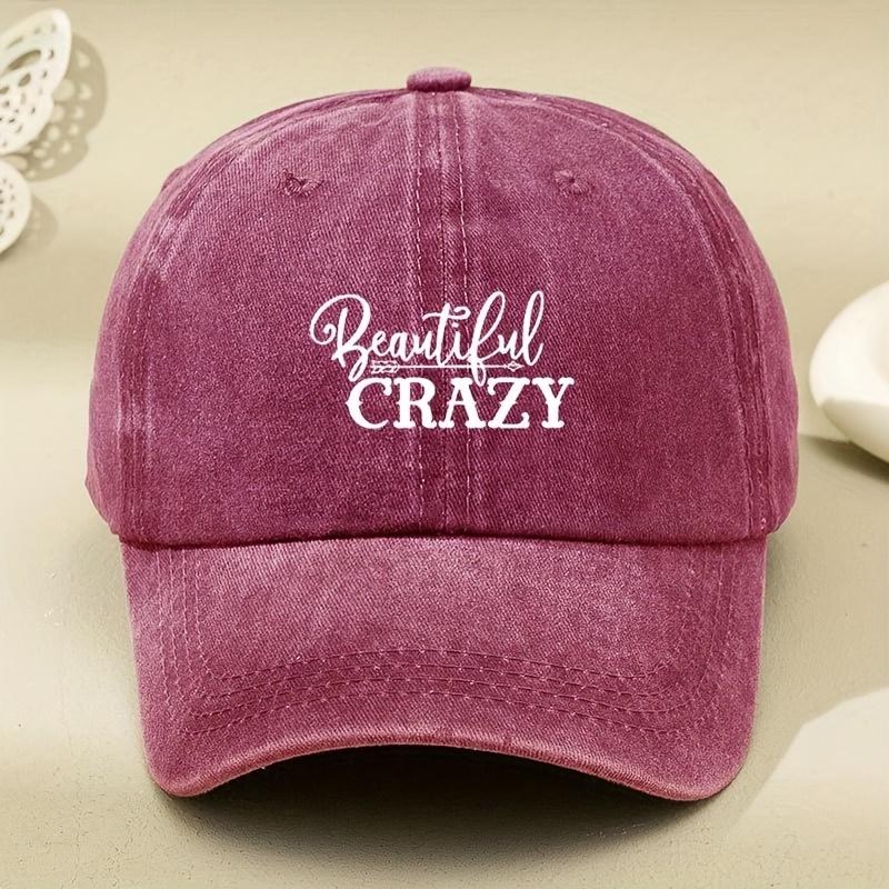 Crazy Beautiful' Printed Vintage Washed and Aged Outdoor Peaked Cap Trendy Curved Brim Baseball Hat Soft Top American Peaked Cap