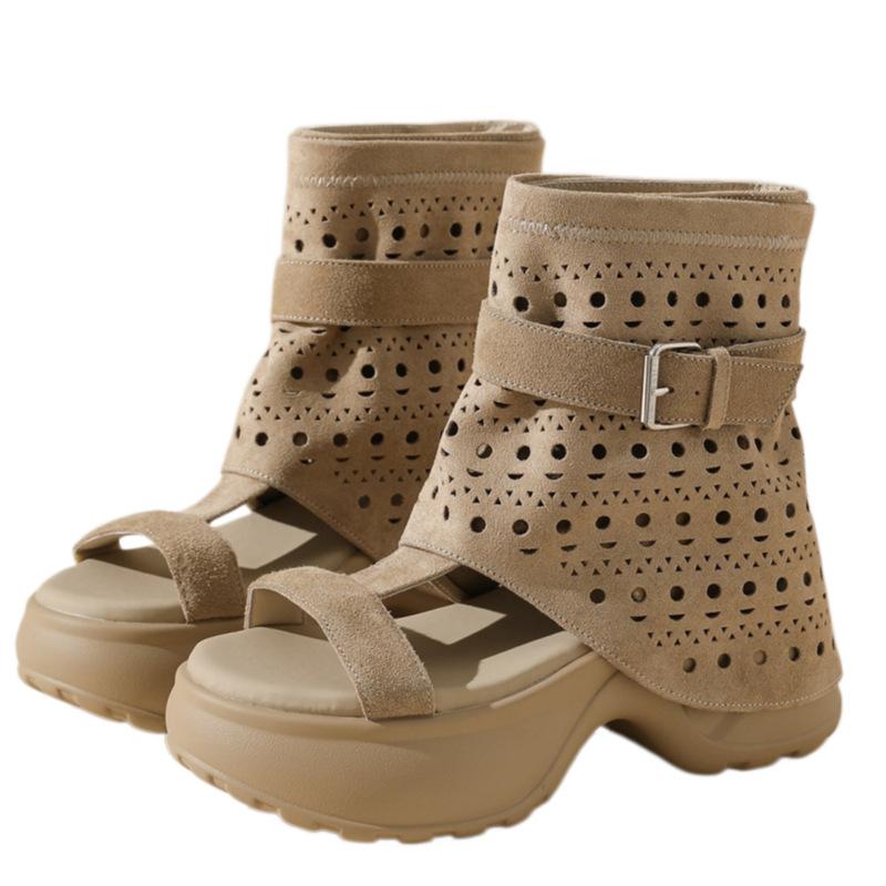 Small Summer Thick-soled Hollow Boots Fashionable Versatile and Beautiful Cool Boots Women's Casual Short Trousers Heightening Shoes
