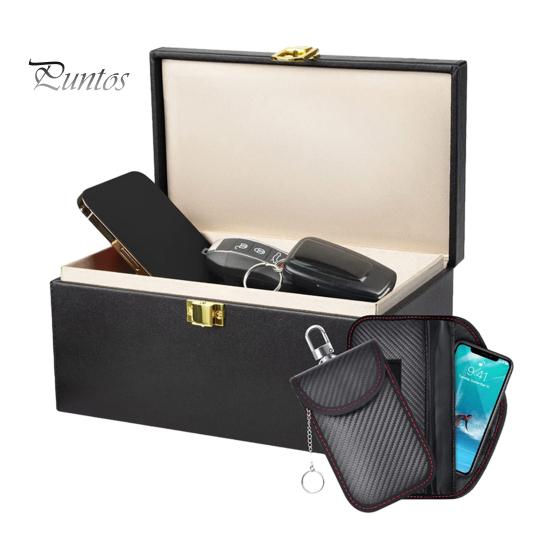 Faraday Box for Car Keys Signal Blocking Box for Car Security Double-Layer Anti-theft Key Organizer with 2 Faraday Pouches