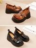 Johnature Retro Thick Soled Pumps Genuine Leather Wedges Shoes Round Toe Versatile Women's Platform Shoes