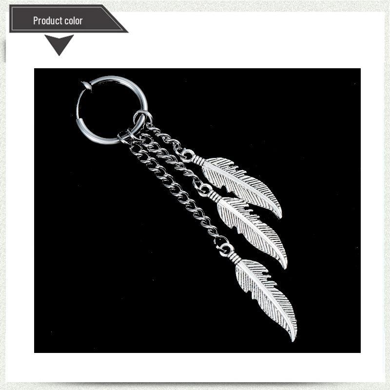 Bao Shalina Tassel Chain Leaf Earrings: Trendy Non-Piercing Korean Style for Men.