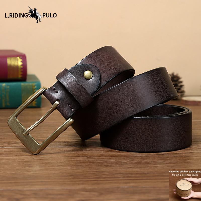 Genuine Cowhide Belt Retro Handmade Pure Copper Pin Buckle Men's Belt Young People Trendy Youth Casual Pants Belt