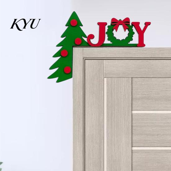 Gingerbread House Decor Christmas Wooden Door Corner Sign, L Shaped Festive Hanging Ornament Indoor Holiday Wall Art for Party, Santa Reindeer