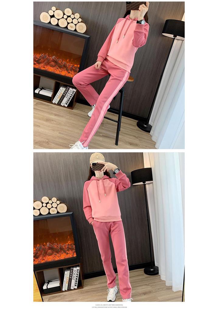Women's Trendy Casual Suit: 2025 Spring/Autumn Fitness Sportswear with Hooded Sweatshirt & Long Pants.