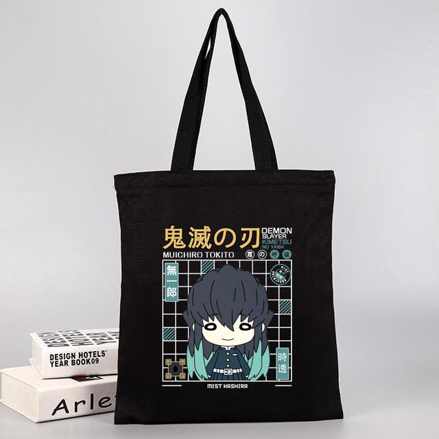 Anime Demon Slayer Kimetsu No Yaiba shoppingväska Harajuku tygväska dam Canvas Axelväska Ulzzang Eco Bag