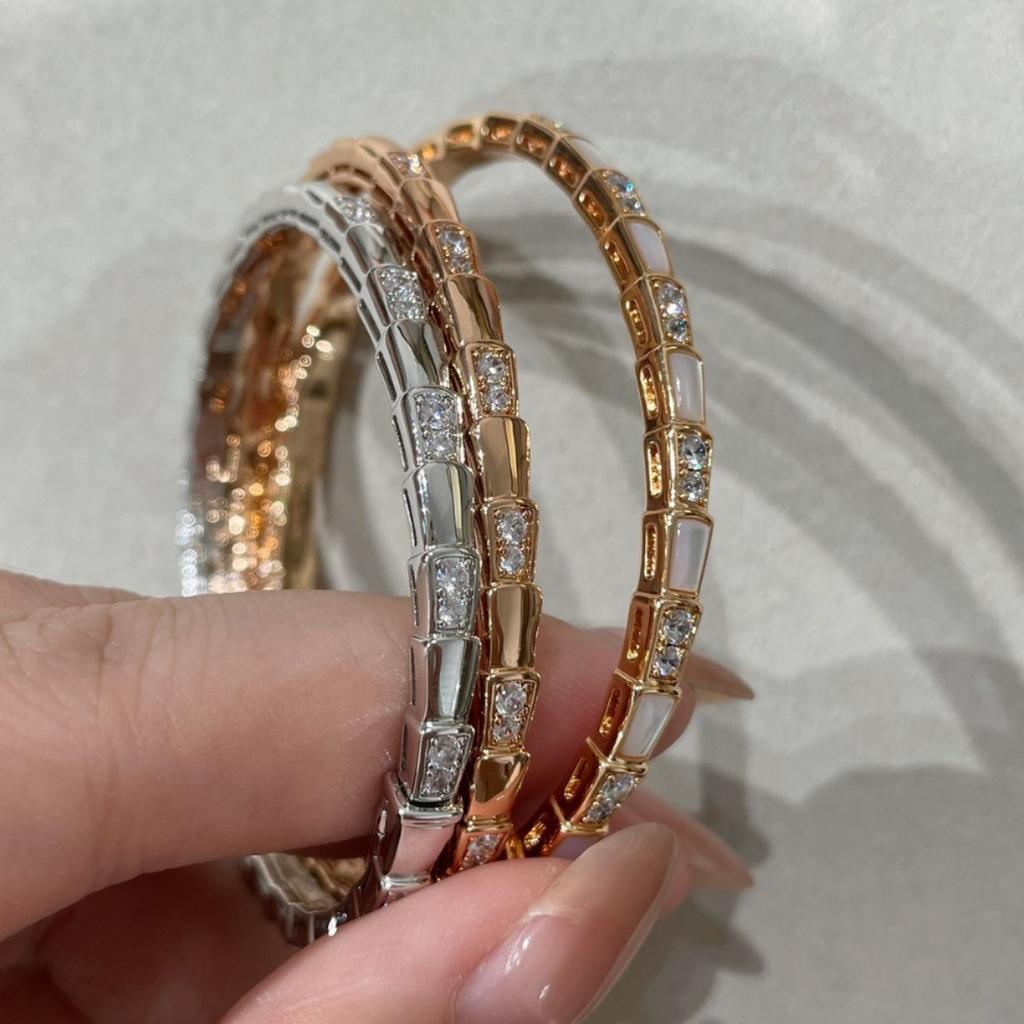 V Gold Snake Bone Bracelet Women's 18k Rose Gold Full Diamond Snake Bracelet White Shell Diamond Seiko Bracelet