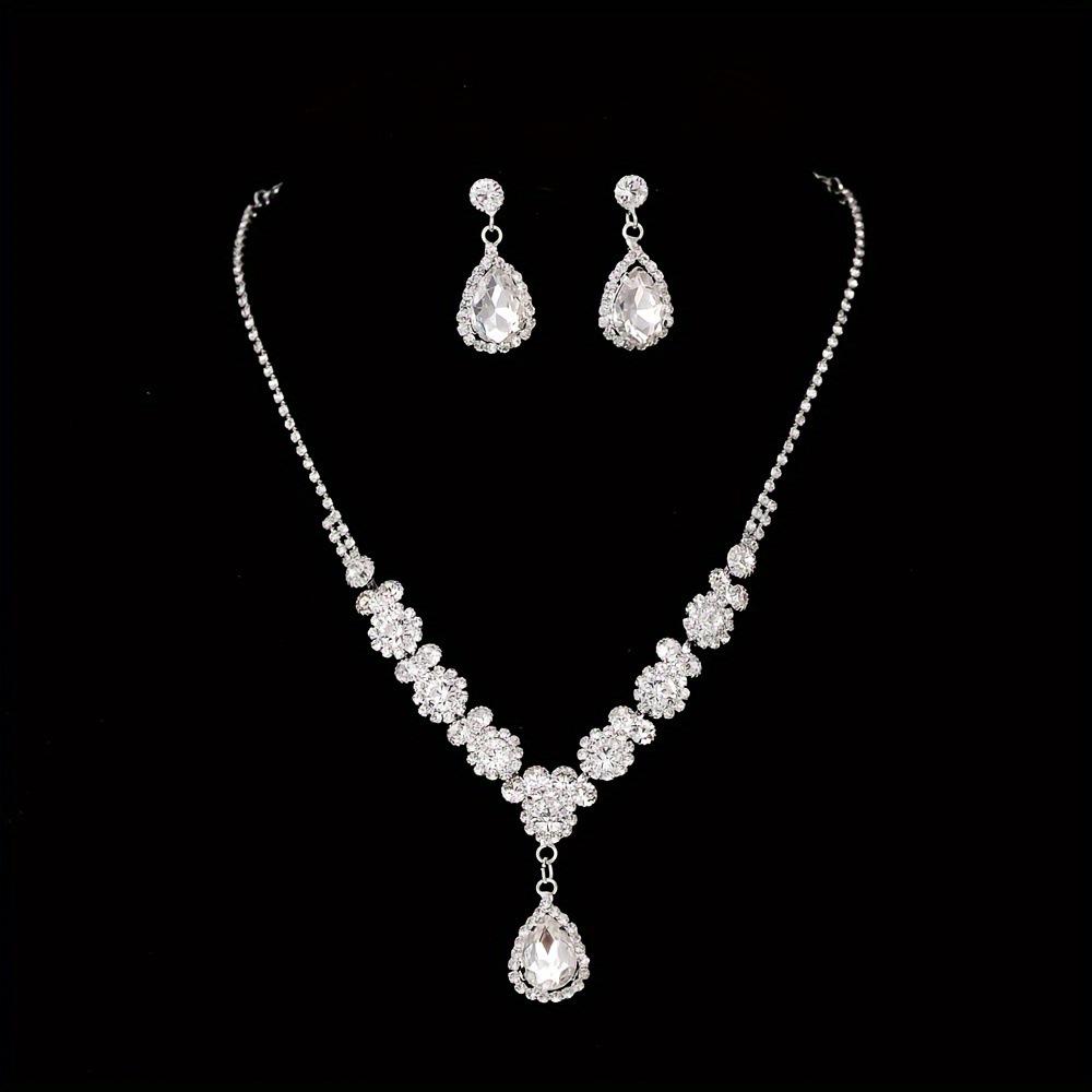 Elegant European & American Zircon Necklace & Earring Set for Weddings & Evening Gowns